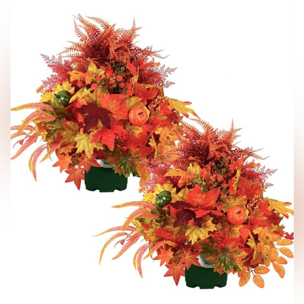 Faux Autumn Centerpiece Arrangement -set of 2  Vibrant Orange & Yellow ⁹